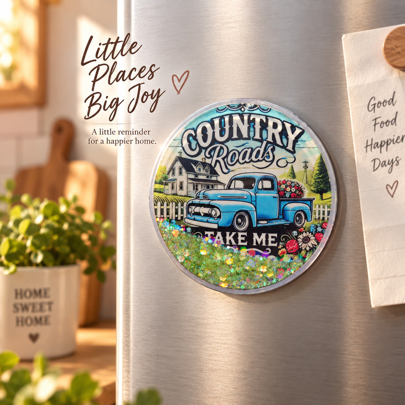 Country Roads liquid glitter fridge magnet Instagram home lifestyle