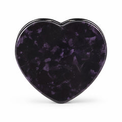 Heart-shaped acetate compact mirror with dark purple marbled finish
