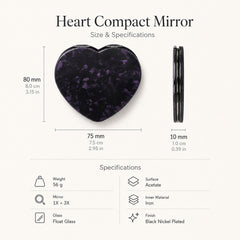 75 x 80 x 10 mm heart-shaped acetate compact mirror size specifications