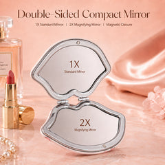 Double-sided 1X and 2X lip-shaped compact mirror