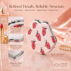 PU leather compact mirror metal hinge and magnetic closure details