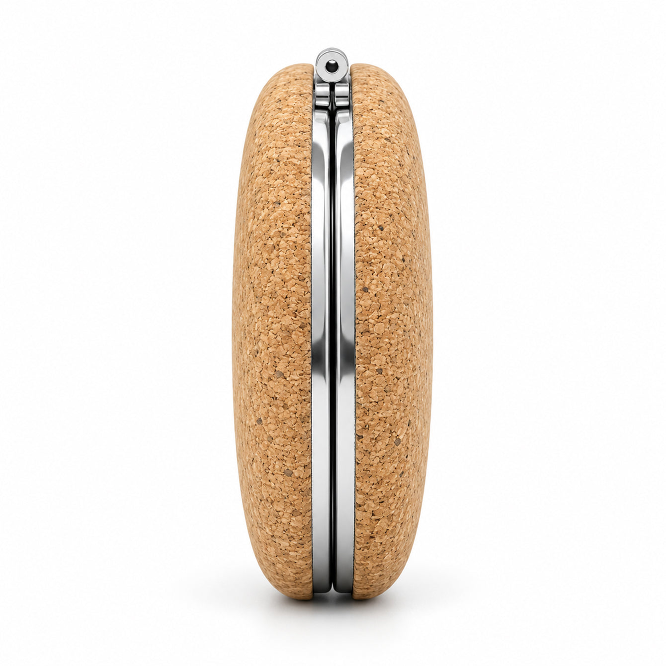 Natural cork compact mirror side view, silver frame