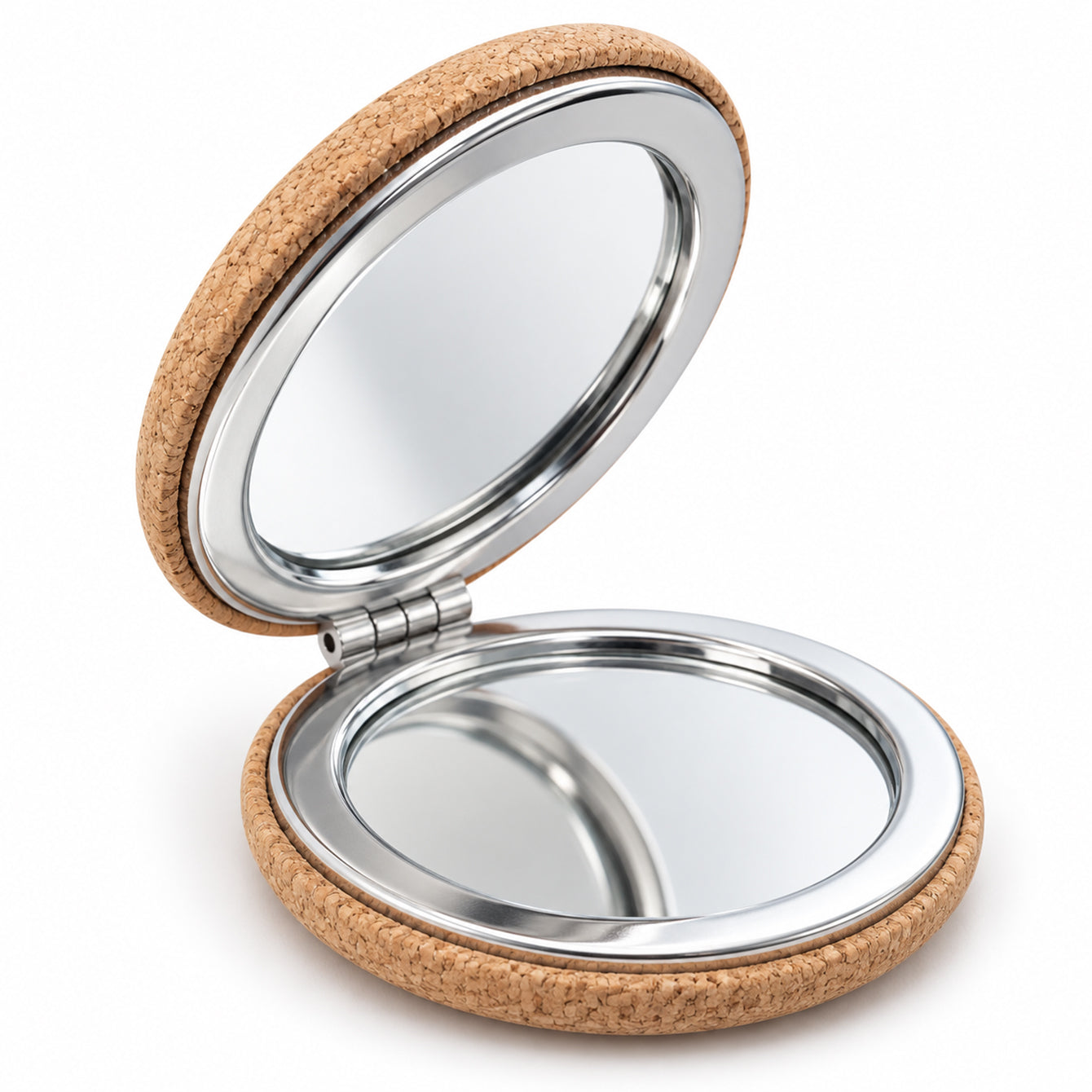 Natural cork folding compact mirror 45 degree open view