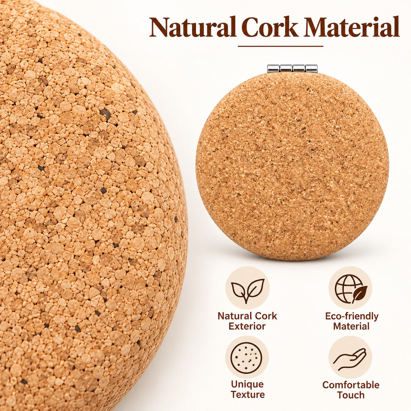 Natural cork mirror textured exterior