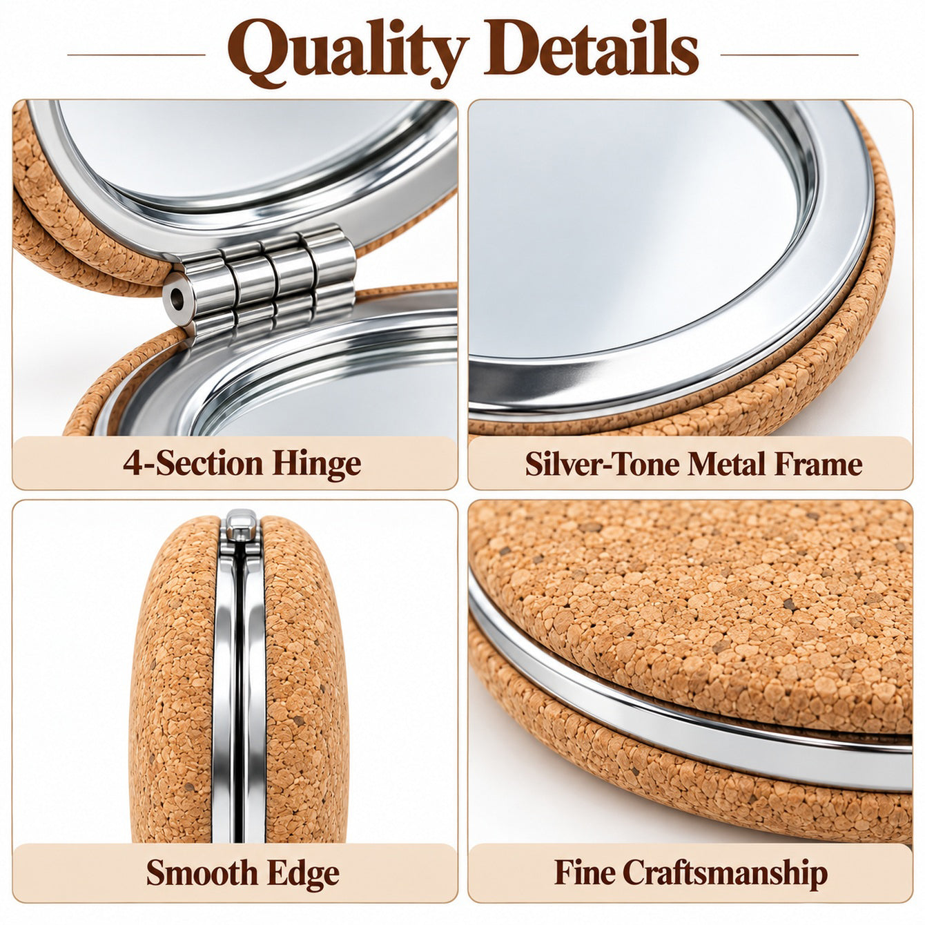 Natural cork mirror metal frame and hinge