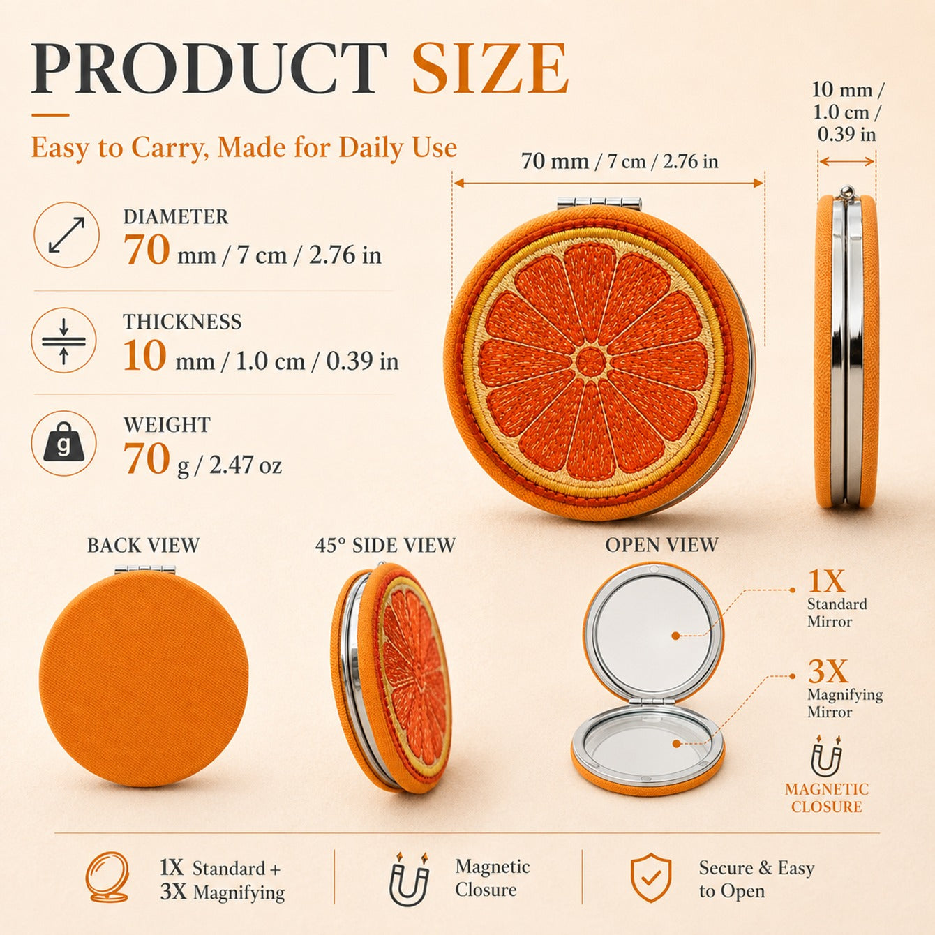 Ready stock custom embroidered compact mirror for OEM ODM gift and promotional projects