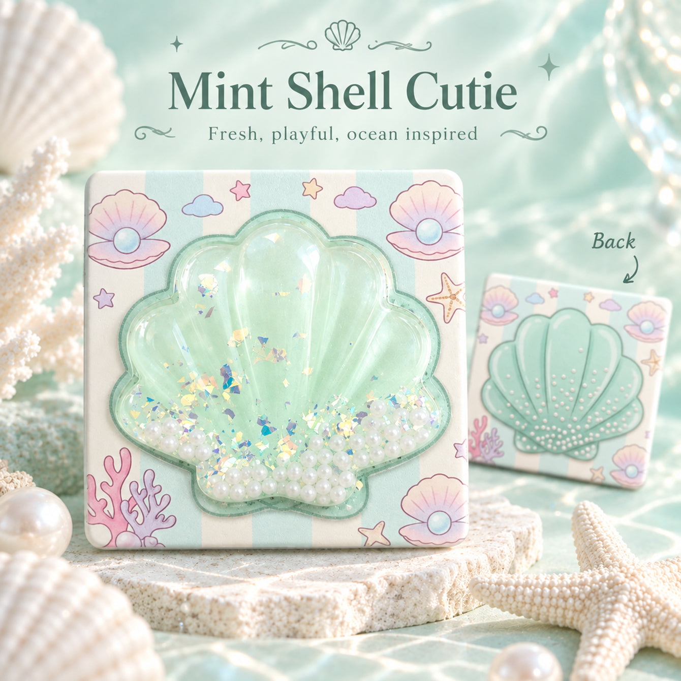 Ocean blue shell quicksand compact mirror color variant