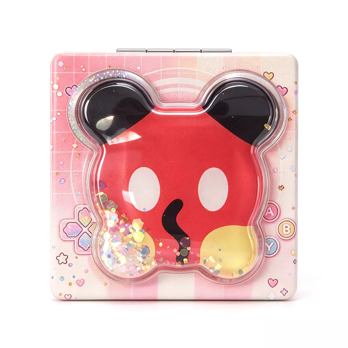 Pink character liquid glitter folding compact mirror