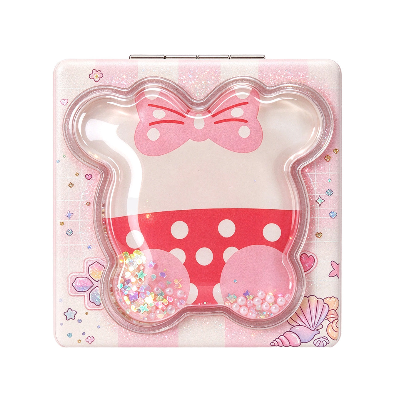 Pink bow liquid glitter compact makeup mirror