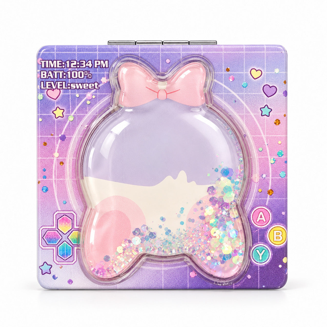 Purple bow liquid glitter folding makeup mirror