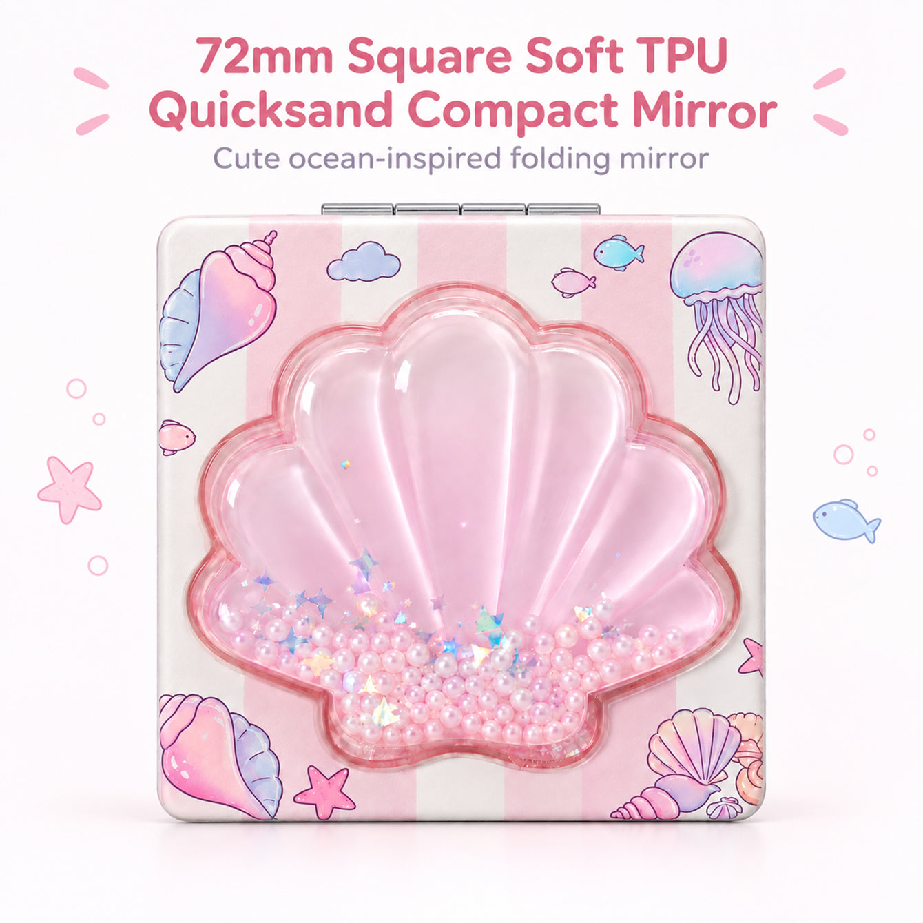Portable compact mirror for handbag and makeup pouch