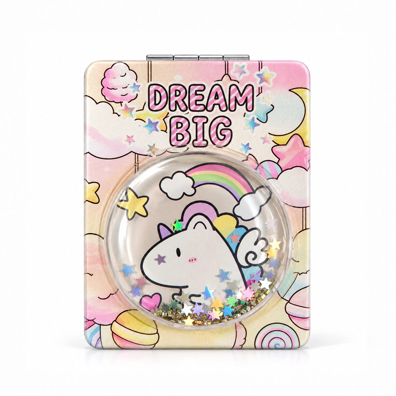 Dream Big unicorn liquid glitter quicksand compact mirror