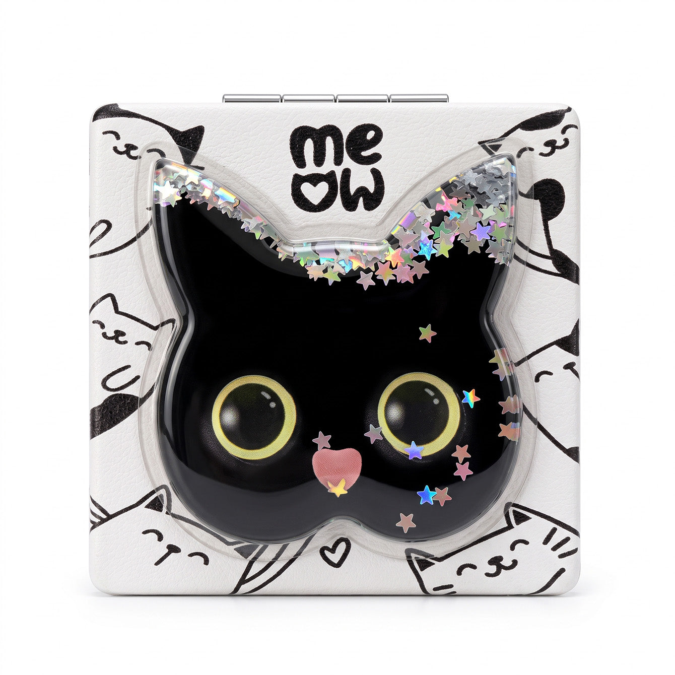 Black cat liquid glitter quicksand square compact mirror