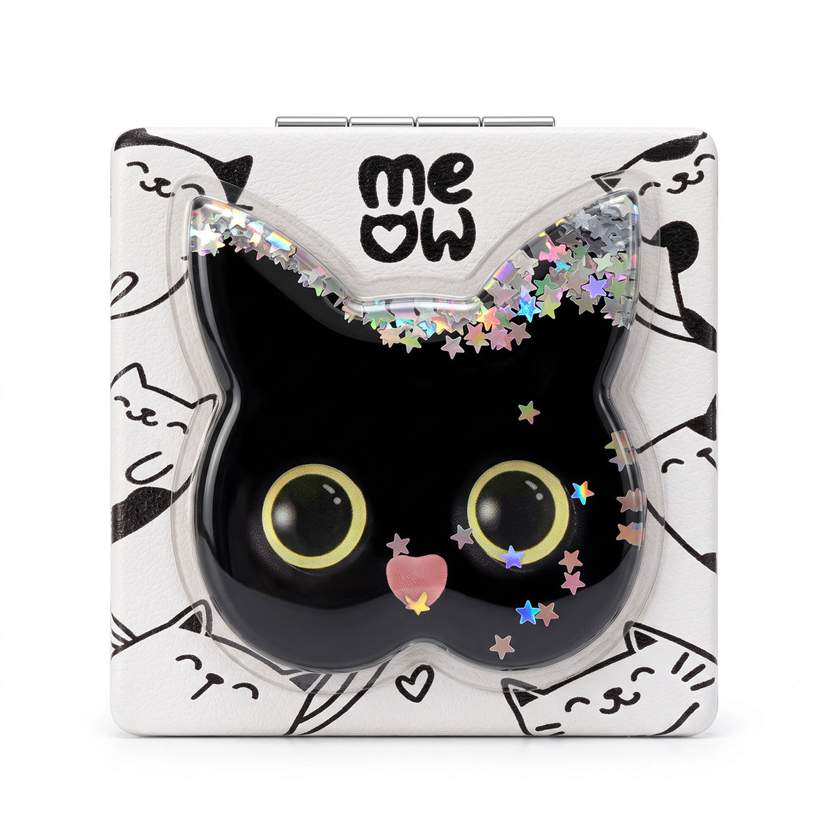 Black cat liquid glitter quicksand square compact mirror