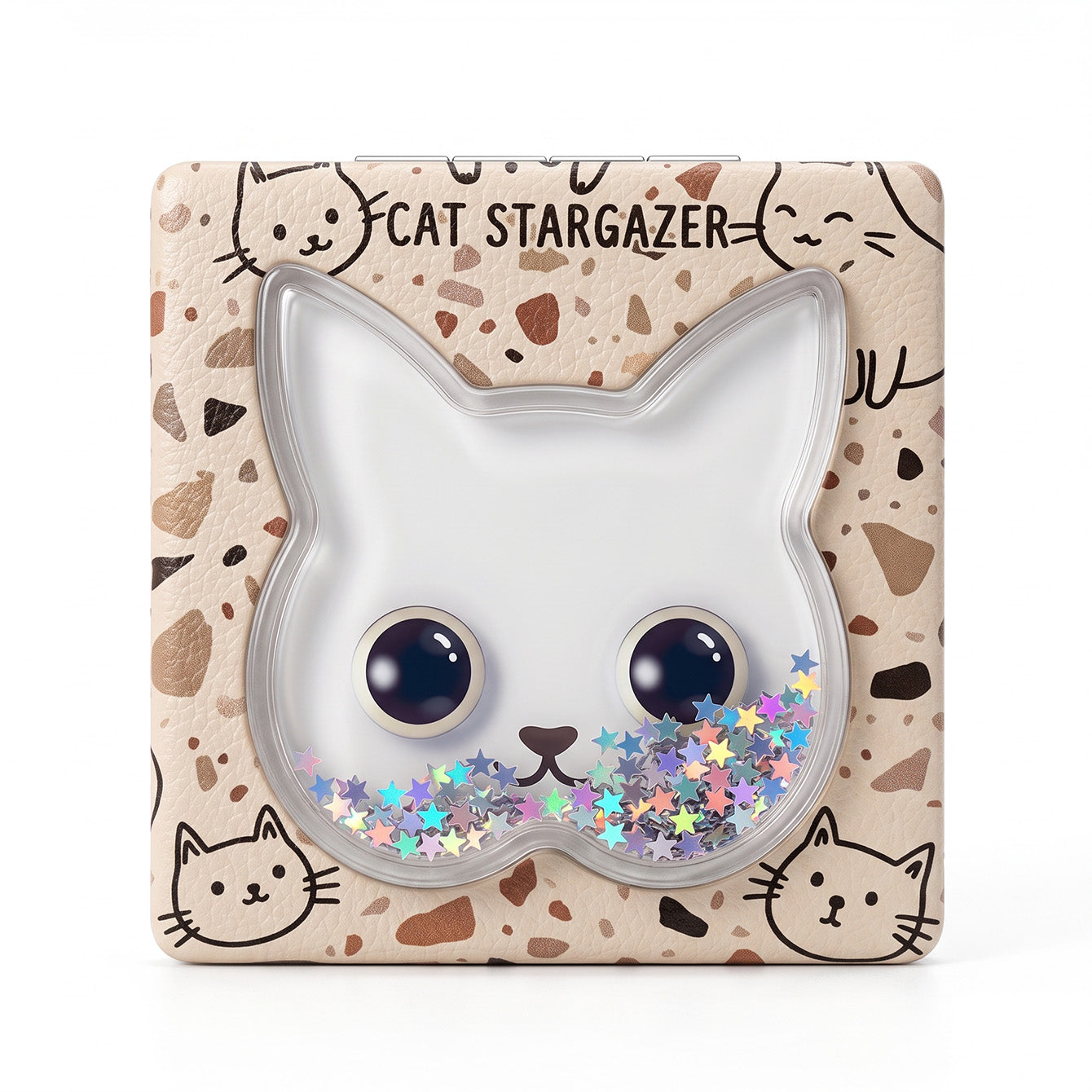 White cat liquid glitter quicksand square compact mirror