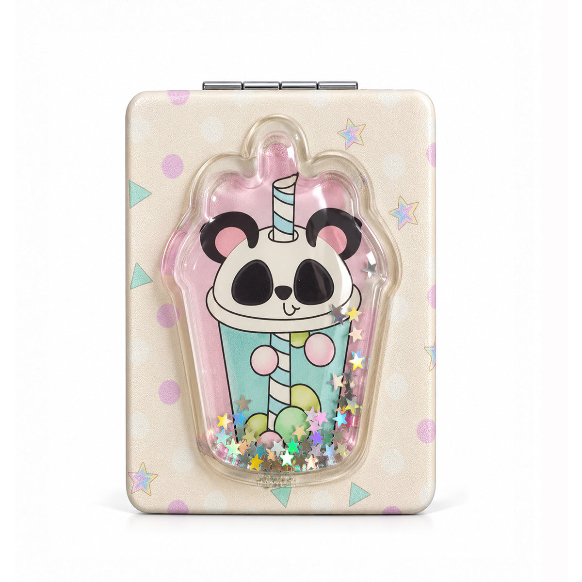 Polka panda liquid glitter quicksand rectangular compact mirror