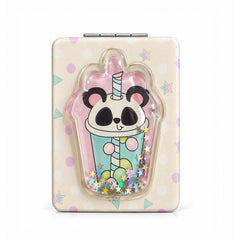 Polka panda liquid glitter quicksand rectangular compact mirror