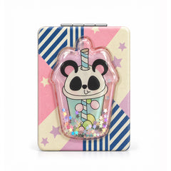 Stripe panda liquid glitter quicksand rectangular compact mirror