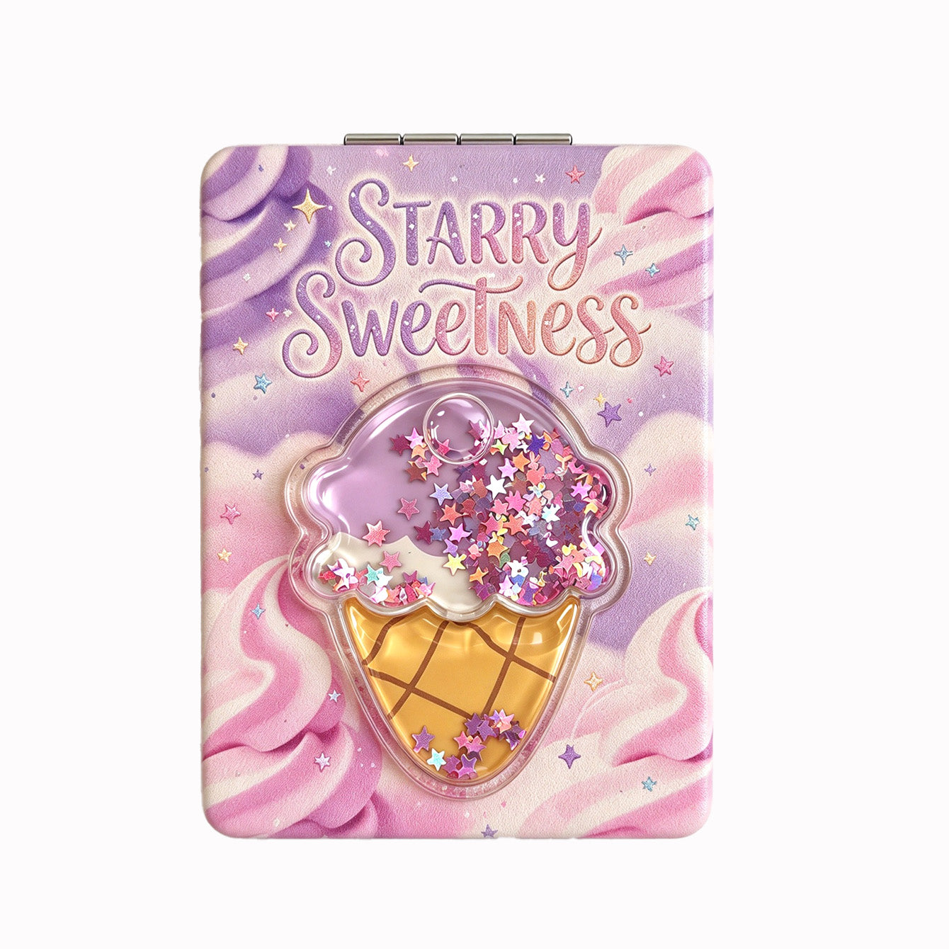 Starry ice cream liquid glitter quicksand rectangular compact mirror