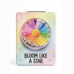 Bloom Like A Star rainbow flower liquid glitter quicksand compact mirror detail view
