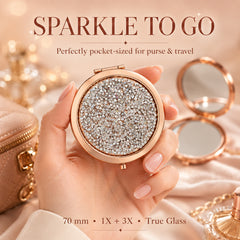 Crystal Rhinestone Compact Mirror – 70mm Double-Sided 1X/3X Pocket Makeup Mirror