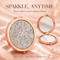 Crystal Rhinestone Compact Mirror – 70mm Double-Sided 1X/3X Pocket Makeup Mirror