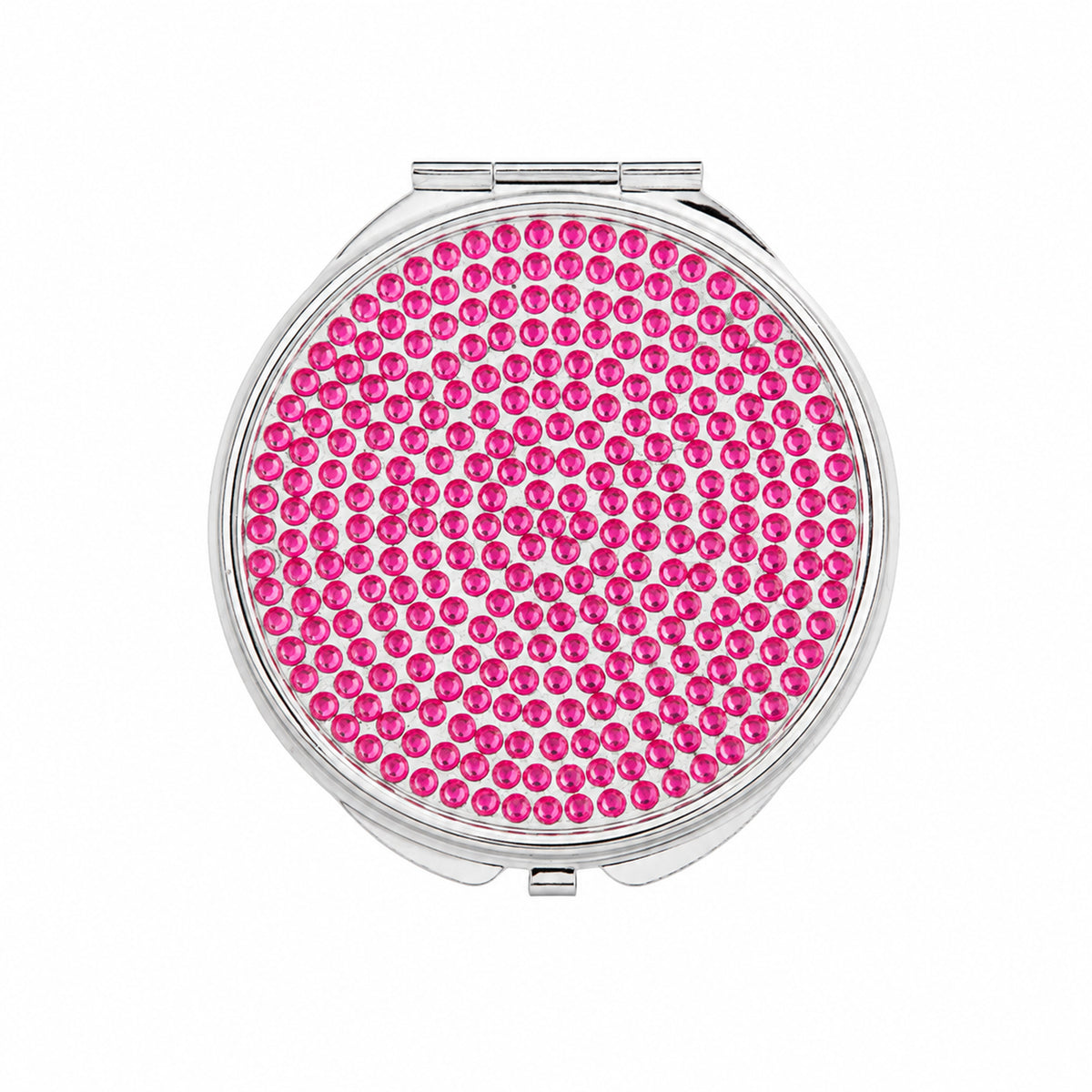 70mm round acrylic rhinestone compact mirror raspberry chrome finish front view