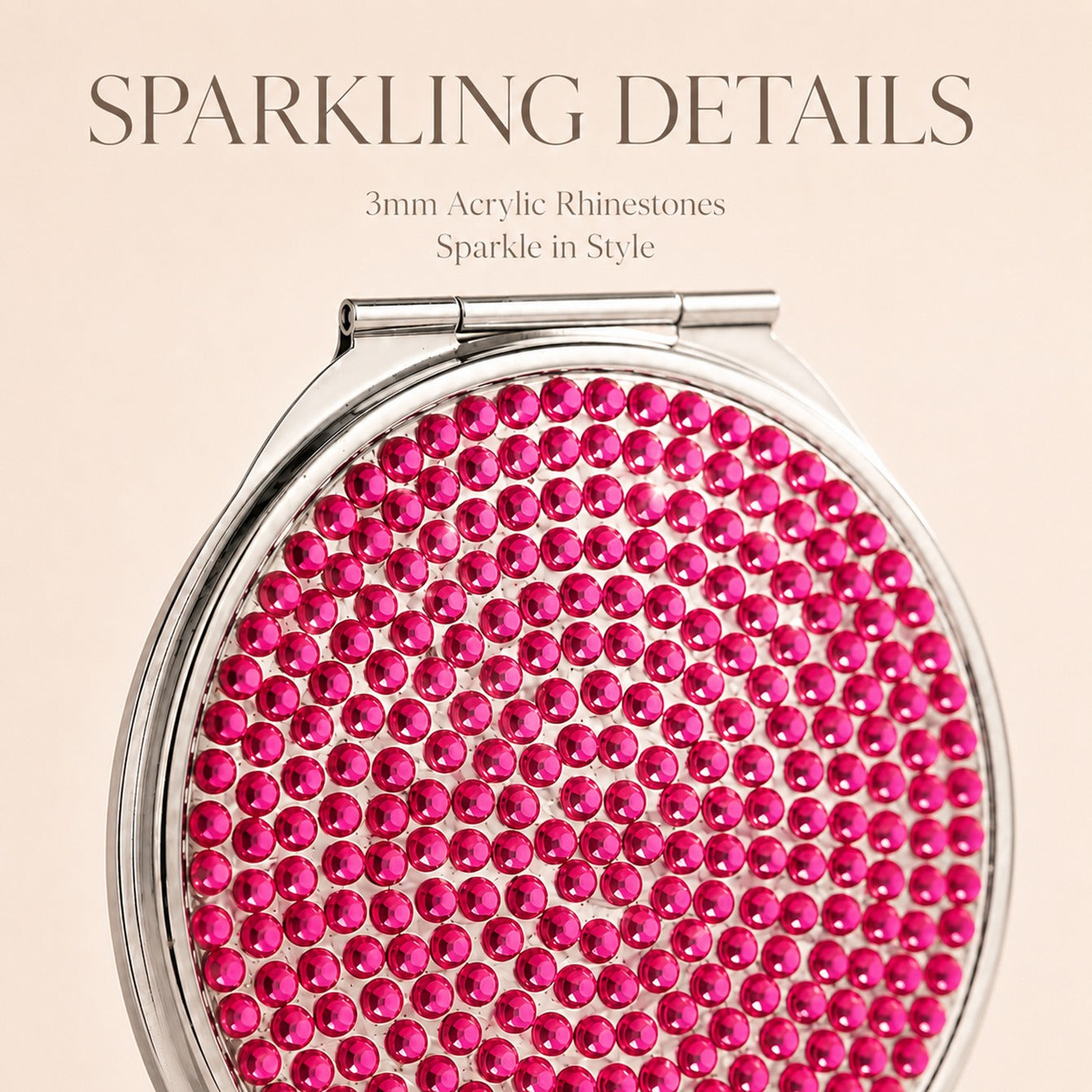 3mm acrylic rhinestones sparkling detail on chrome compact mirror