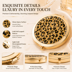 Gold leopard print epoxy folding compact mirror 1X 3X epoxy details