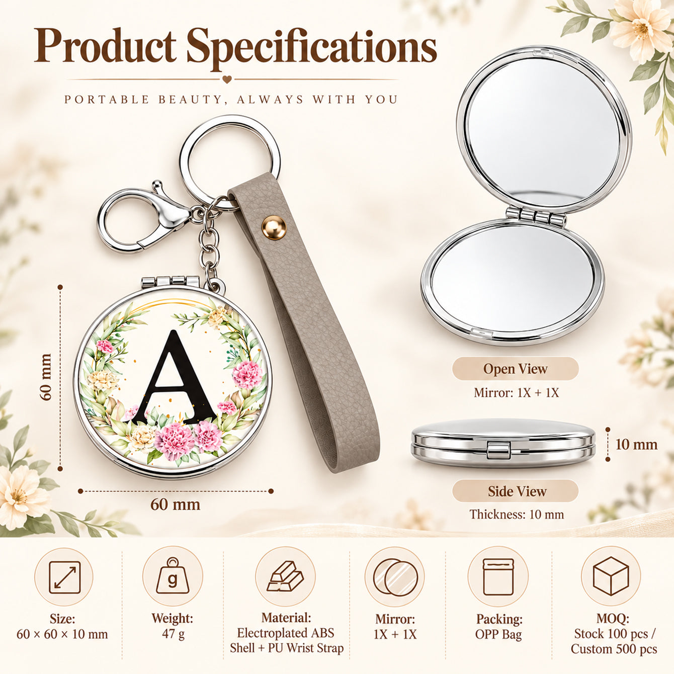 Product dimensions and 1X plus 1X mirror specifications