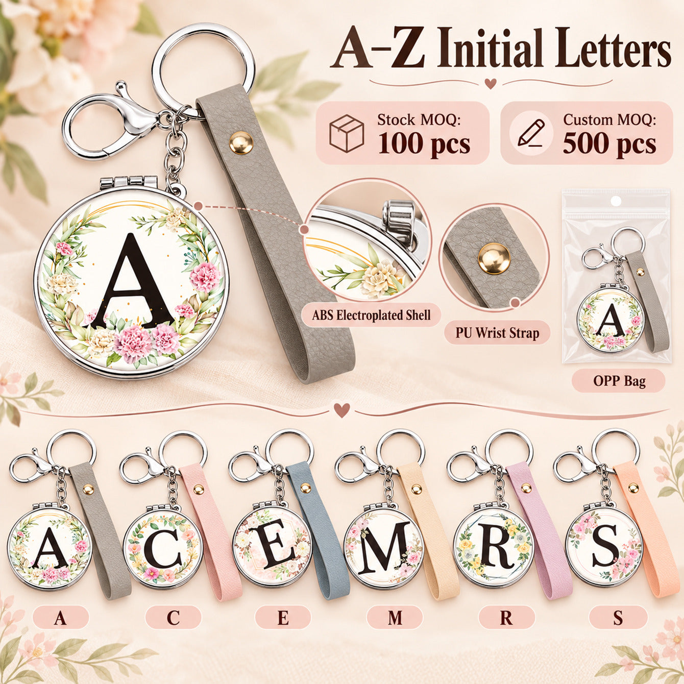 A to Z initial letter keychain gift customization overview