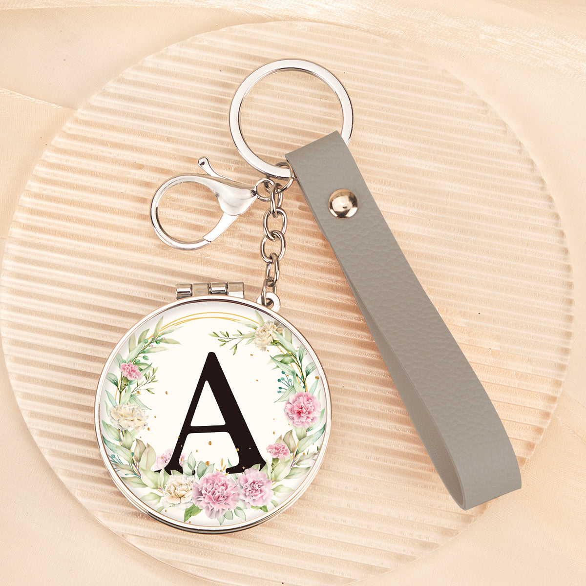 Floral initial letter A mirror keychain, original real product image