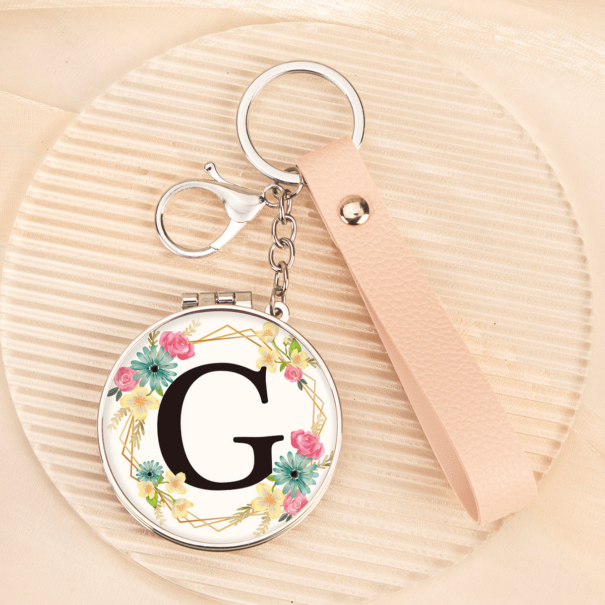 Floral initial letter G mirror keychain, original real product image