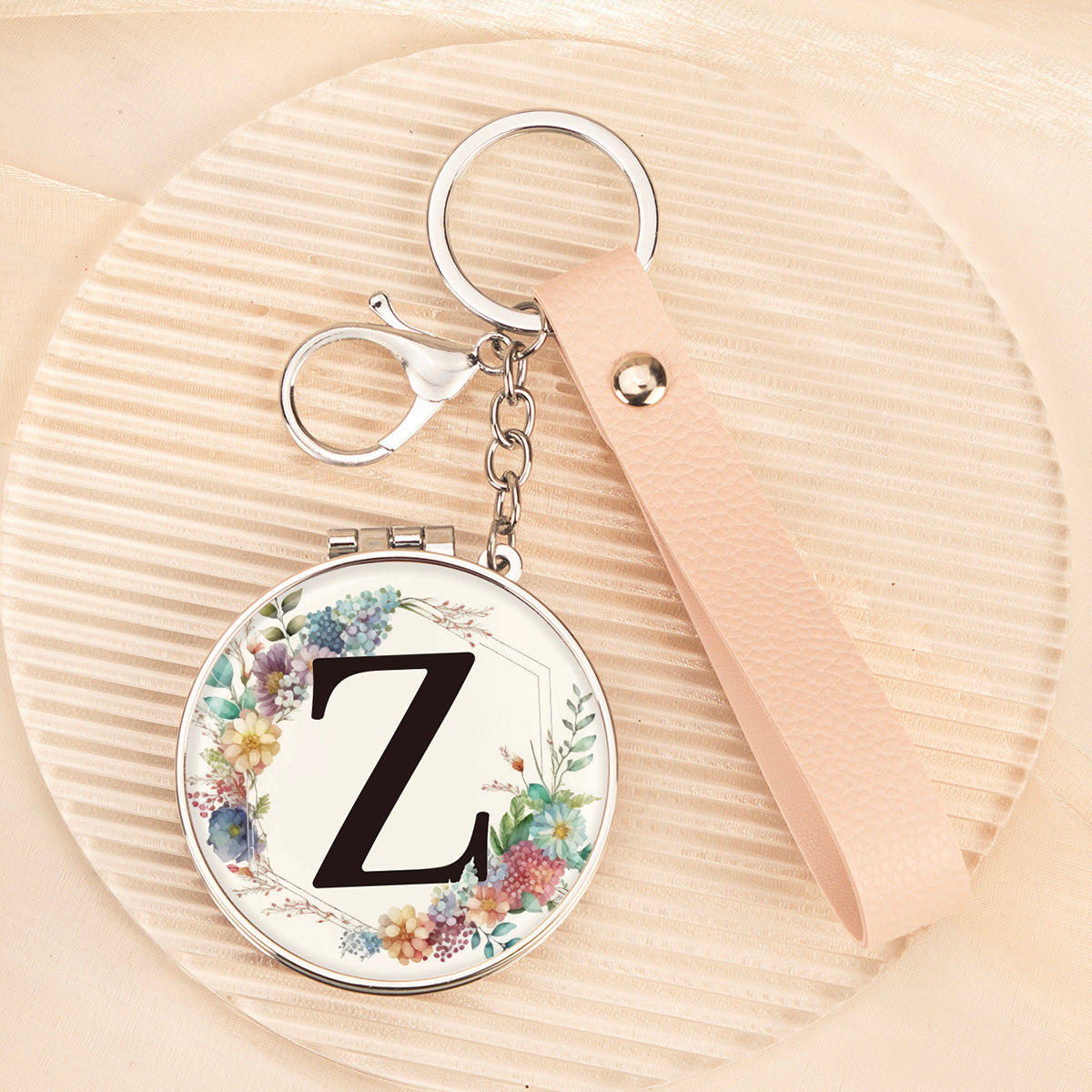 Floral initial letter Z mirror keychain, original real product image