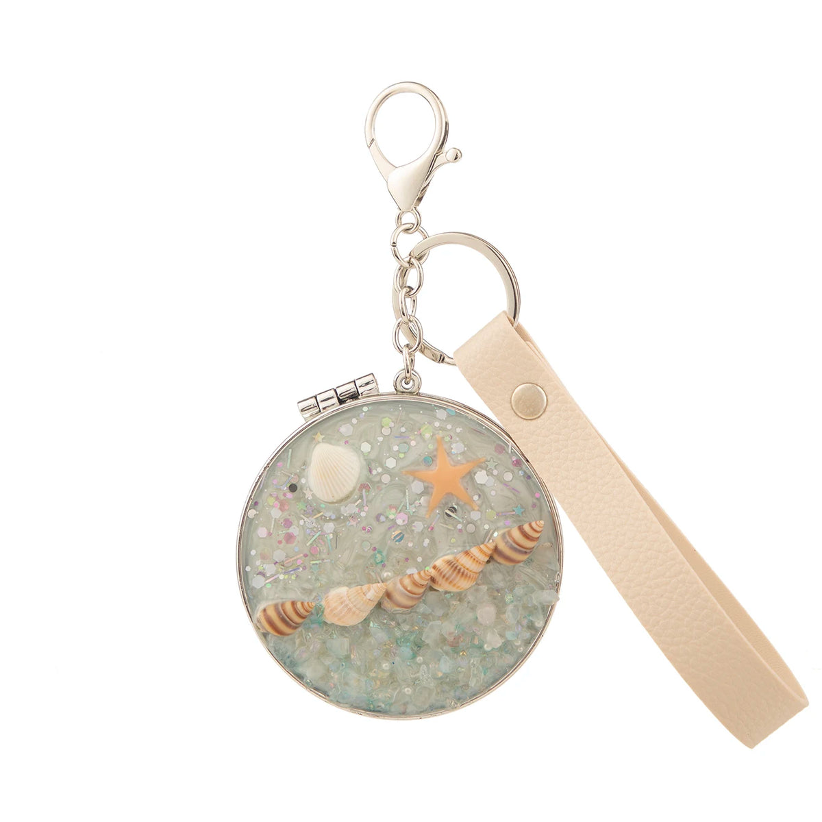 Ocean-Themed Double-Sided Folding Compact Mirror with Keychain & Wristlet - Portable 70mm Pocket Mirror with 3D Seashell & Starfish Design - Eco-Friendly HD Makeup Mirror for Women, Girls, Beach Lovers & Travel  🌊🐚