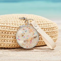Ocean-Themed Double-Sided Folding Compact Mirror with Keychain & Wristlet - Portable 70mm Pocket Mirror with 3D Seashell & Starfish Design - Eco-Friendly HD Makeup Mirror for Women, Girls, Beach Lovers & Travel  🌊🐚