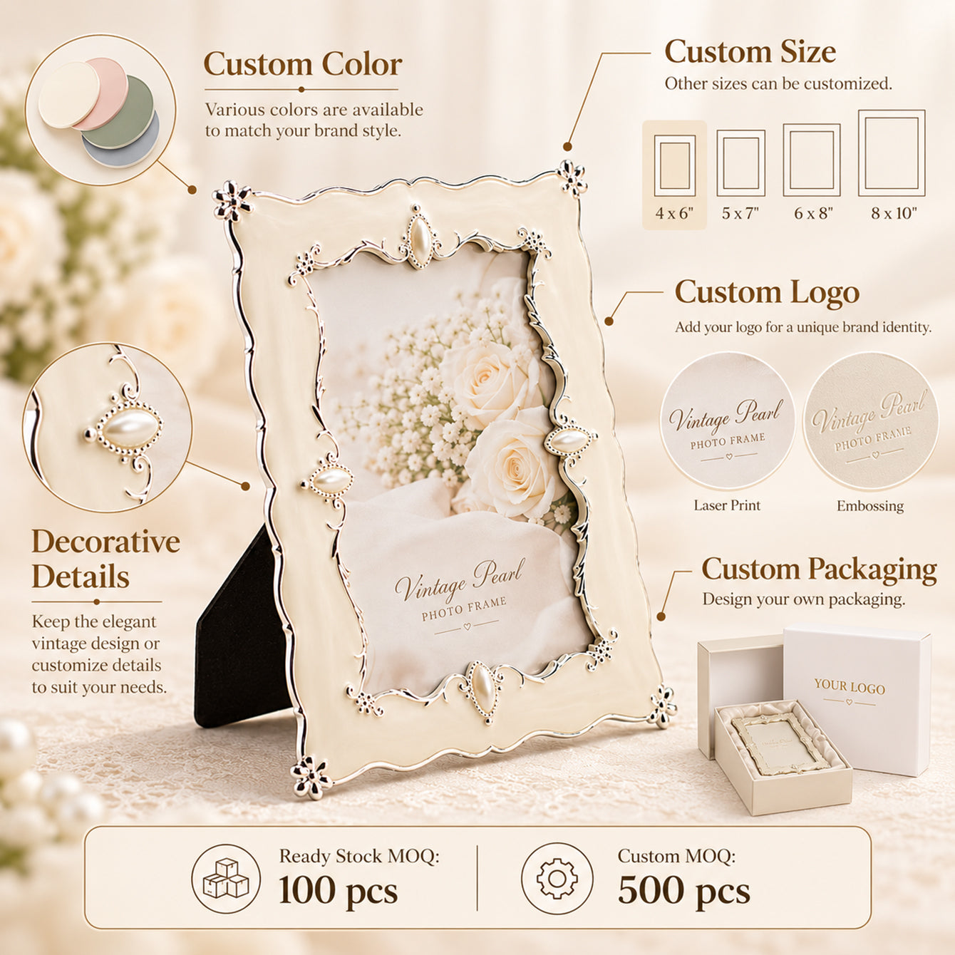 Custom color size logo packaging and decorative options for photo frame