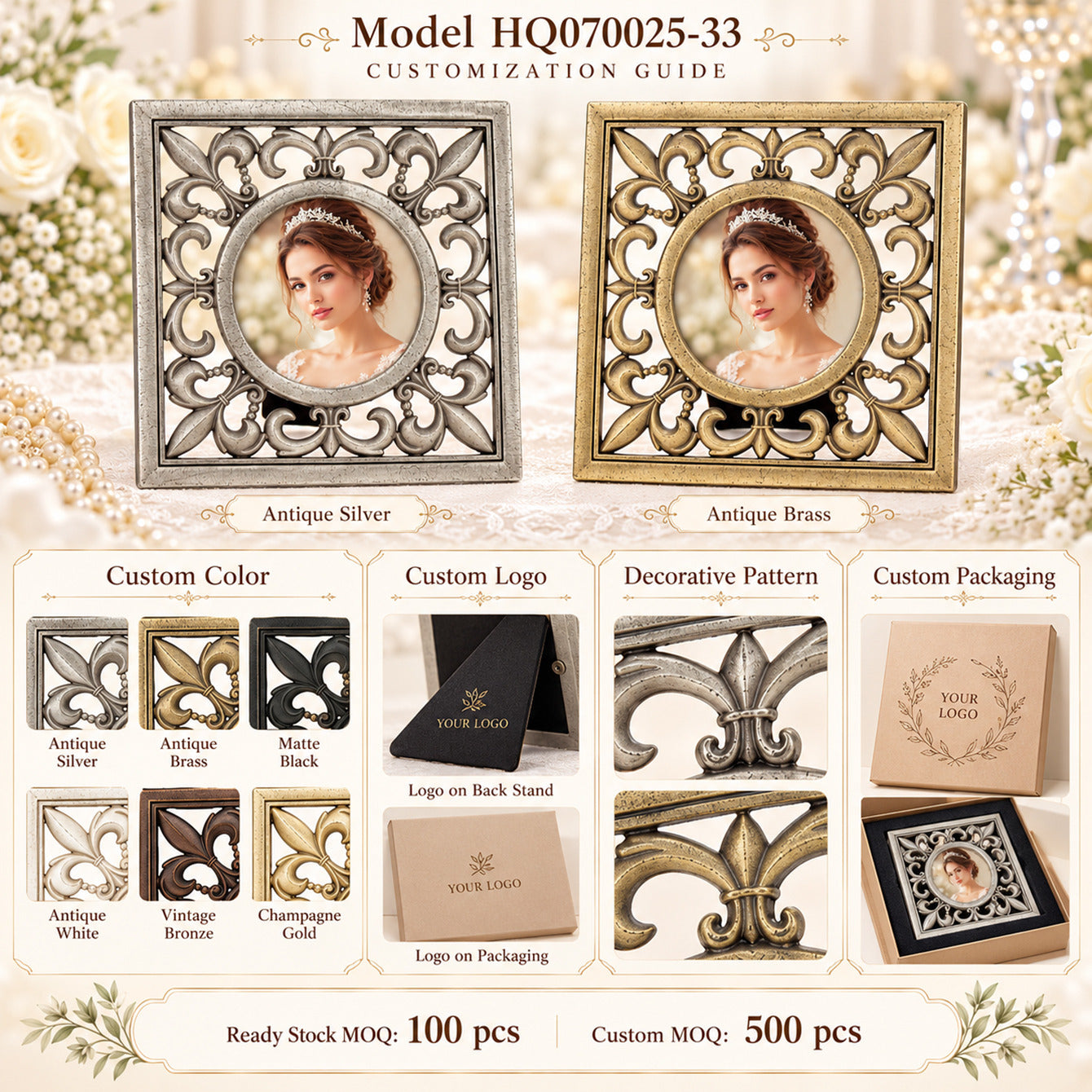 HQ070025-33 custom color logo decorative pattern packaging and MOQ guide