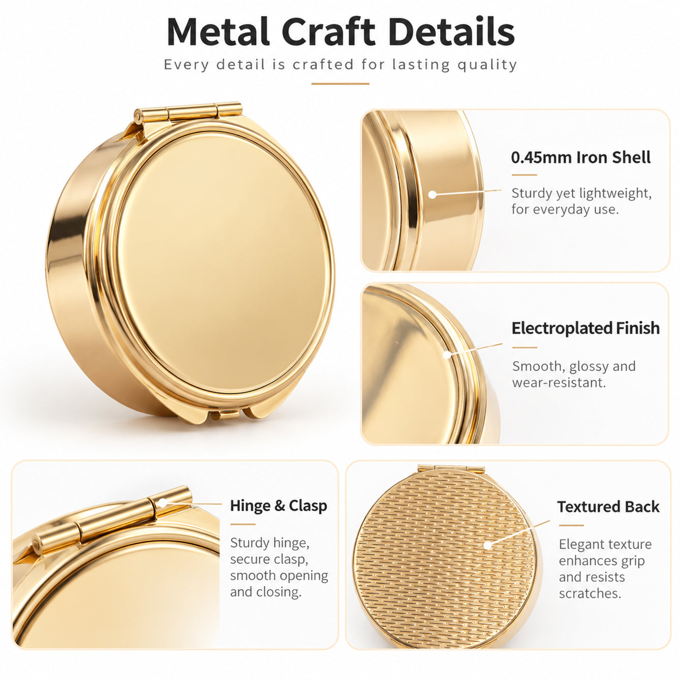 Light gold metal pill box craft details