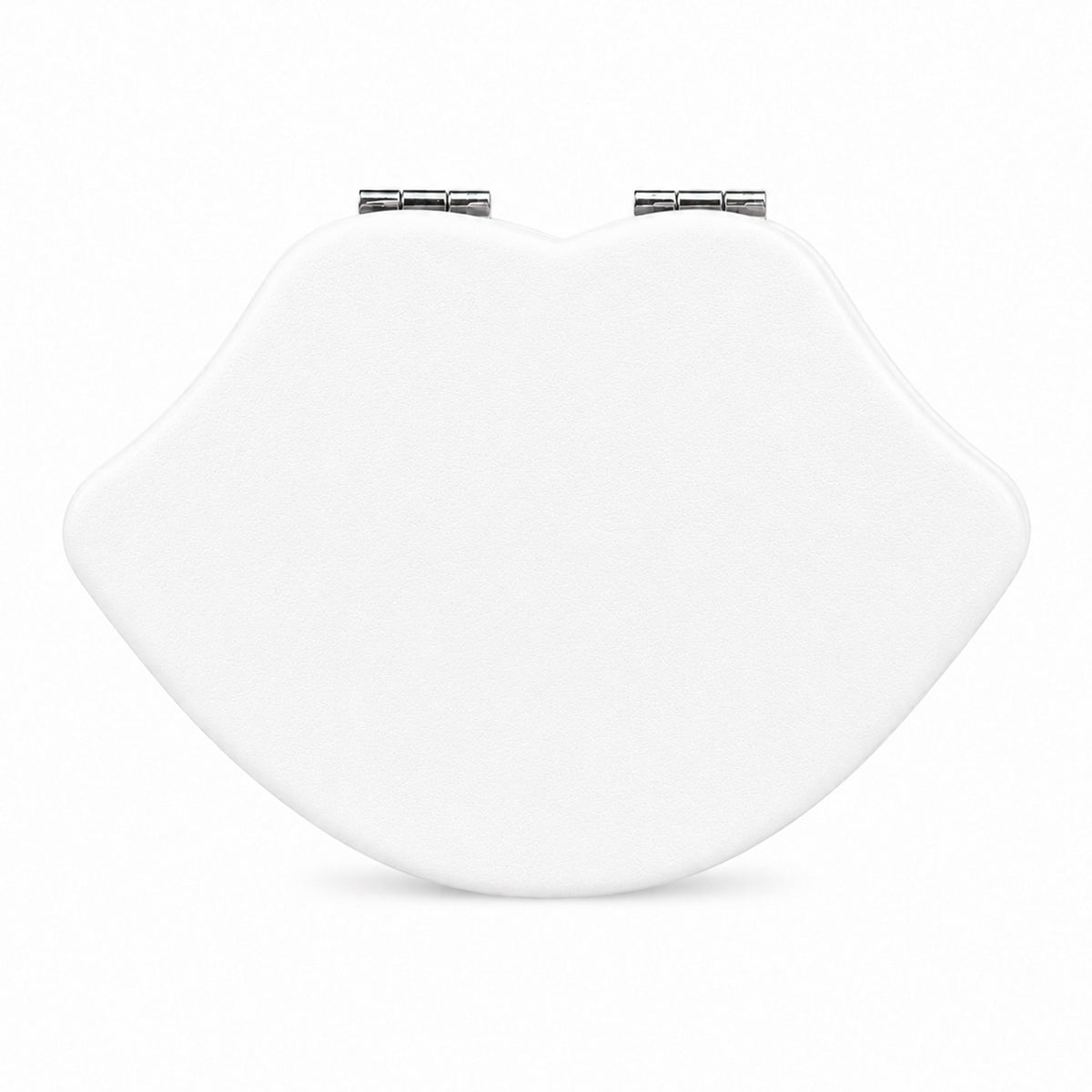 White blank lip-shaped PU leather compact mirror front view for custom logo printing