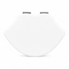 White blank lip-shaped PU leather compact mirror front view for custom logo printing