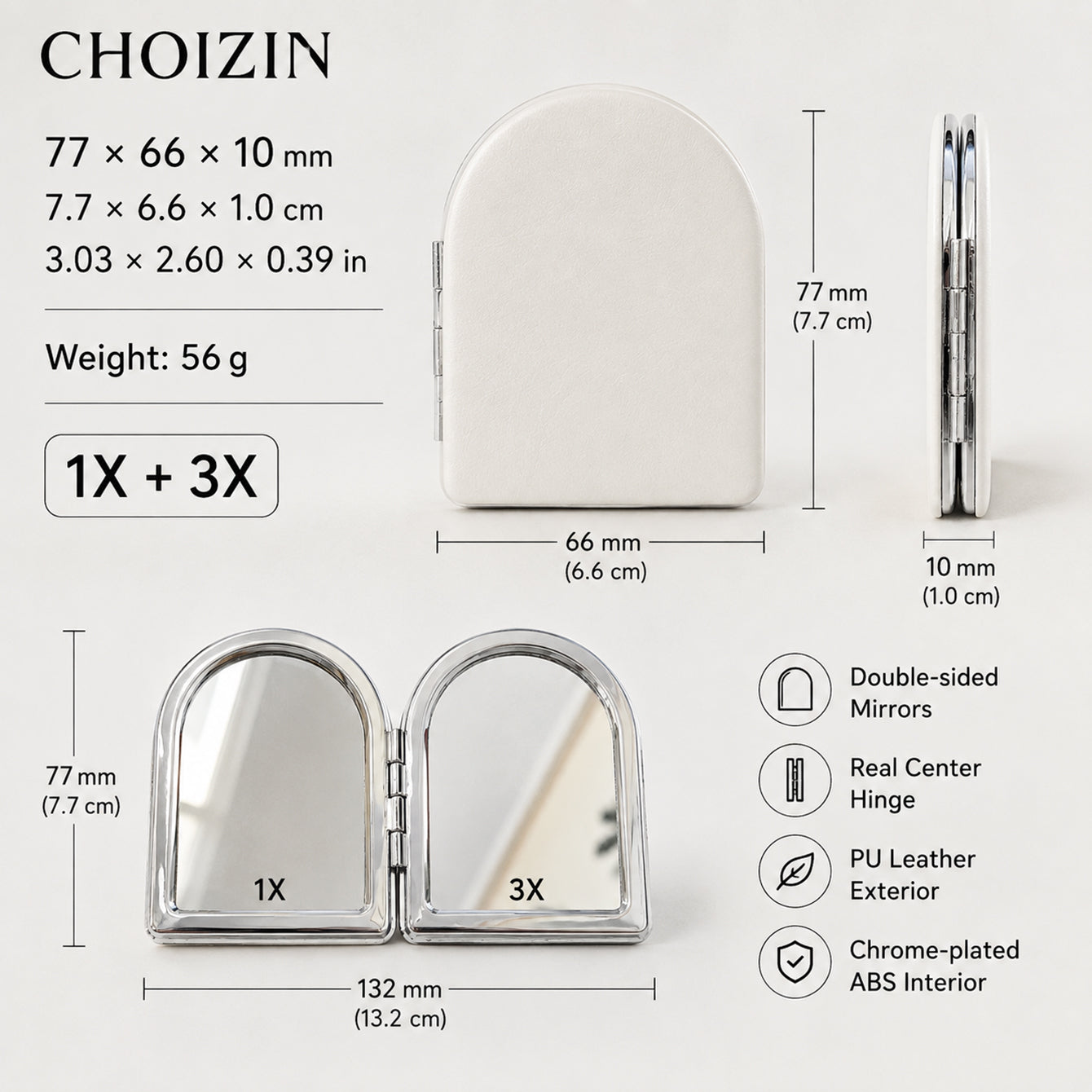 Compact folding structure chrome plated ABS frame magnetic closure
