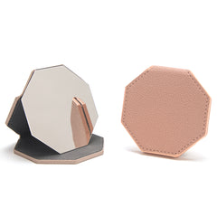 Octagon Stainless Steel Compact Mirror Single-Sided With Leather Case Multiple Color Options For Elegant Display