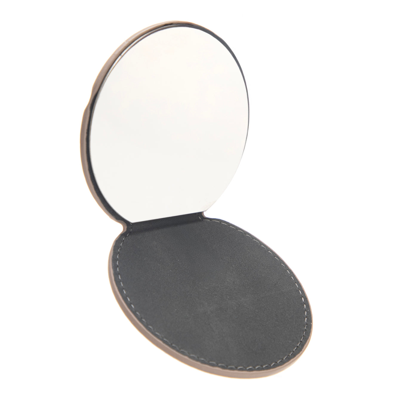 1 PC Khaki Leather Case Stainless Steel Compact Mirror Standable Single Sided Mirror Available In Oval Floral And Various Shapes Perfect For Precision Makeup Ideal Gift For Mother Daughter Sister Girlfriend Suitable For Home Office Travel And More