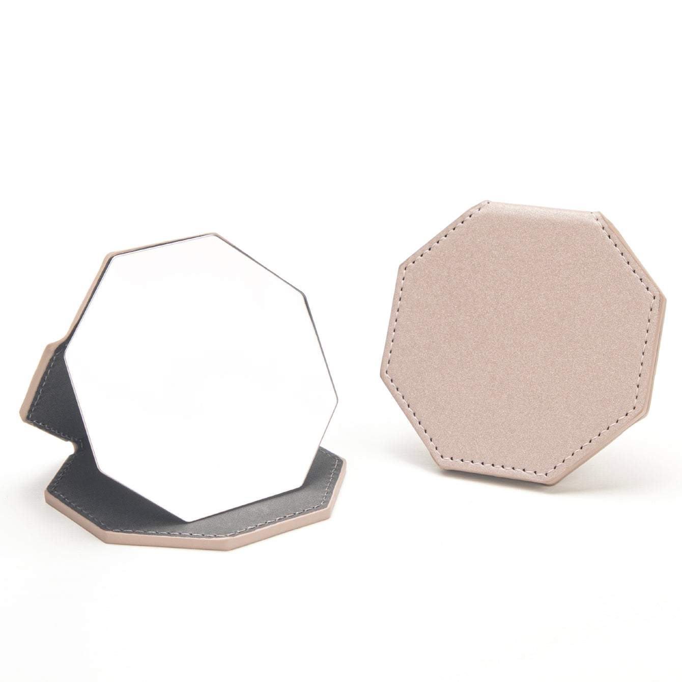 1 PC Khaki Leather Case Stainless Steel Compact Mirror Standable Single Sided Mirror Available In Oval Floral And Various Shapes Perfect For Precision Makeup Ideal Gift For Mother Daughter Sister Girlfriend Suitable For Home Office Travel And More