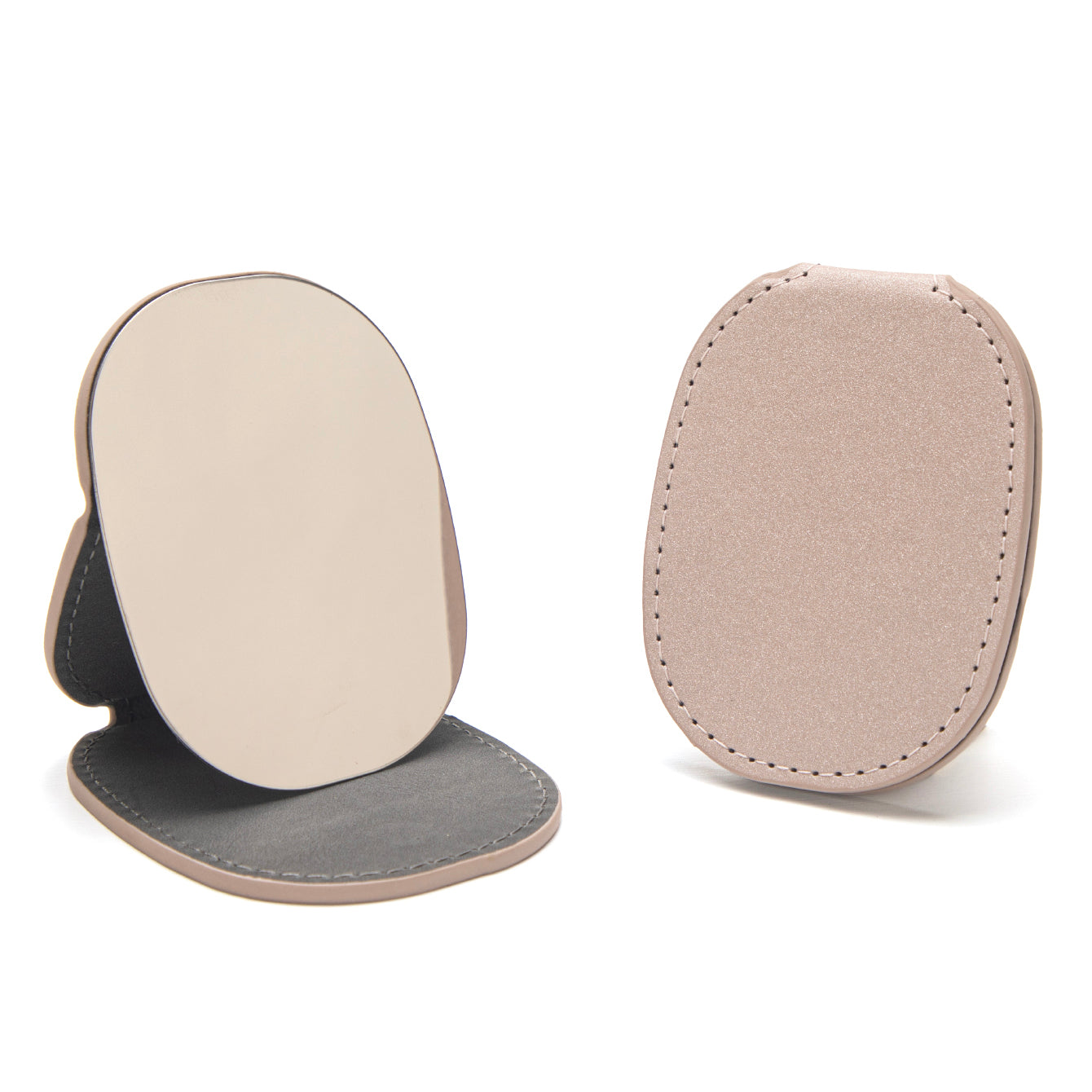 1 PC Khaki Leather Case Stainless Steel Compact Mirror Standable Single Sided Mirror Available In Oval Floral And Various Shapes Perfect For Precision Makeup Ideal Gift For Mother Daughter Sister Girlfriend Suitable For Home Office Travel And More