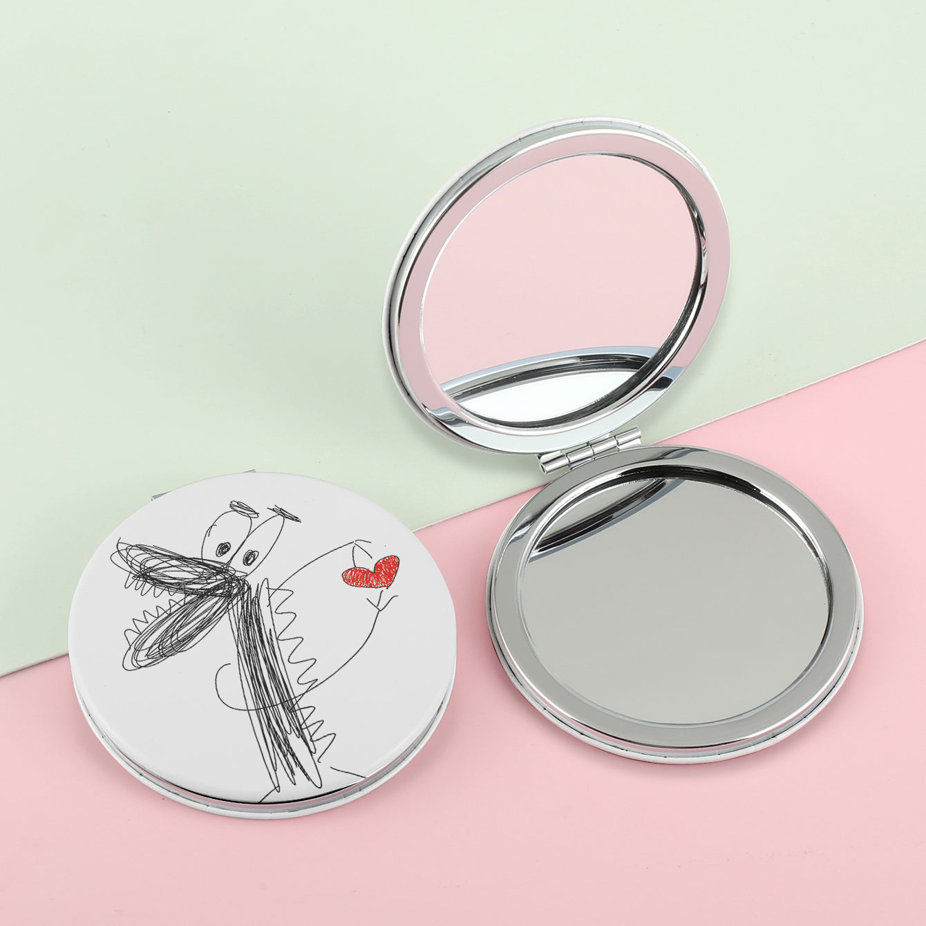 1PC Round PU Leather Makeup Mirror Folding Double Side Compact Mirror 2X Magnification Beautiful Flower Printed Pattern Suitable As Gift For Sister And Mother Or Other Relatives Suitable For Birthdays And Various Festivals And Suitable For All Occasions