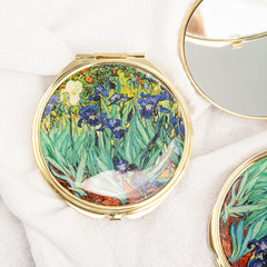 Gold folding compact mirror with iris painting