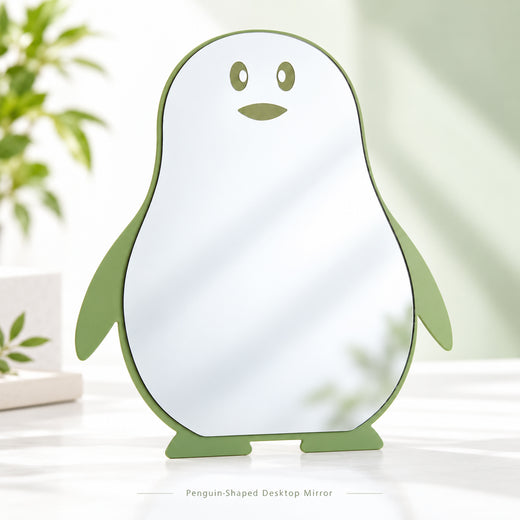 Green penguin-shaped tabletop mirror front view