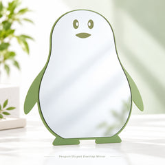 Green penguin-shaped tabletop mirror front view